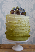 Ombre ruffles with hydrangea 4” mini cake.